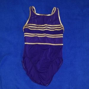 One piece bathing suit purple and gold